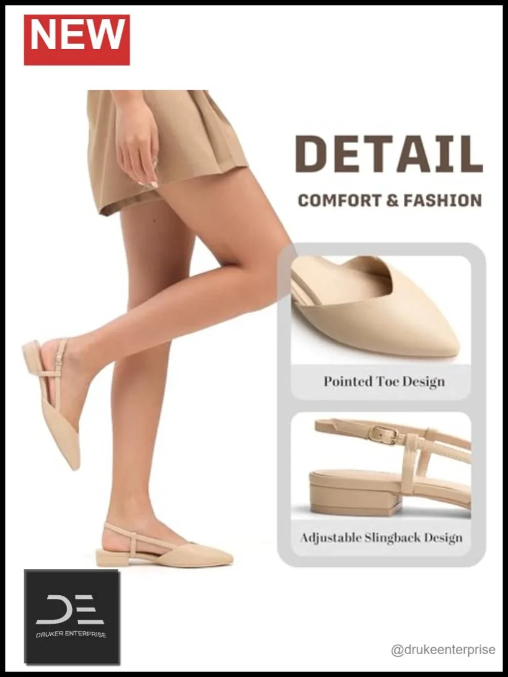 Slingback Flats for Women Closed Pointed Toe Buckle Strap Dress Shoes Ballet